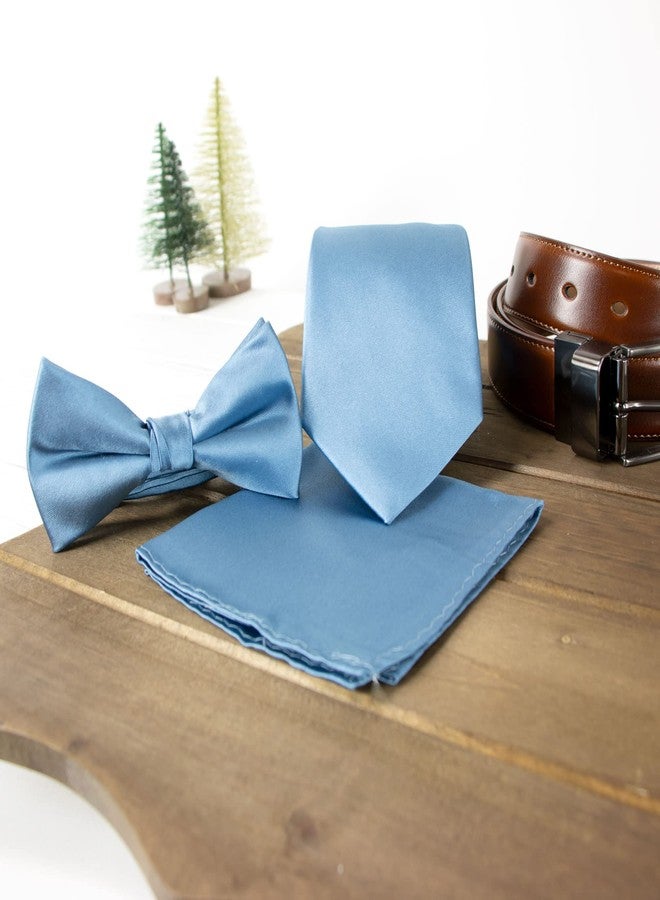 Spring Notion Men's Solid Color Satin Microfiber Pocket Square Handkerchief Steel Blue - Image 3